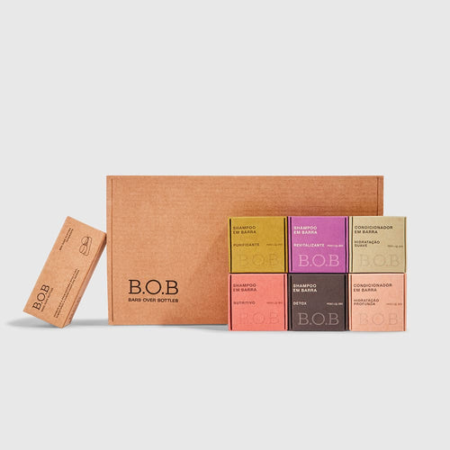 Caixa de Kit Pockets B.O.B com produtos enfileirados na frente