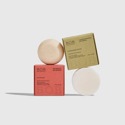 Shampoo Nutritivo B.O.B ao lado do Condicionador Hidratação Suave B.O.B